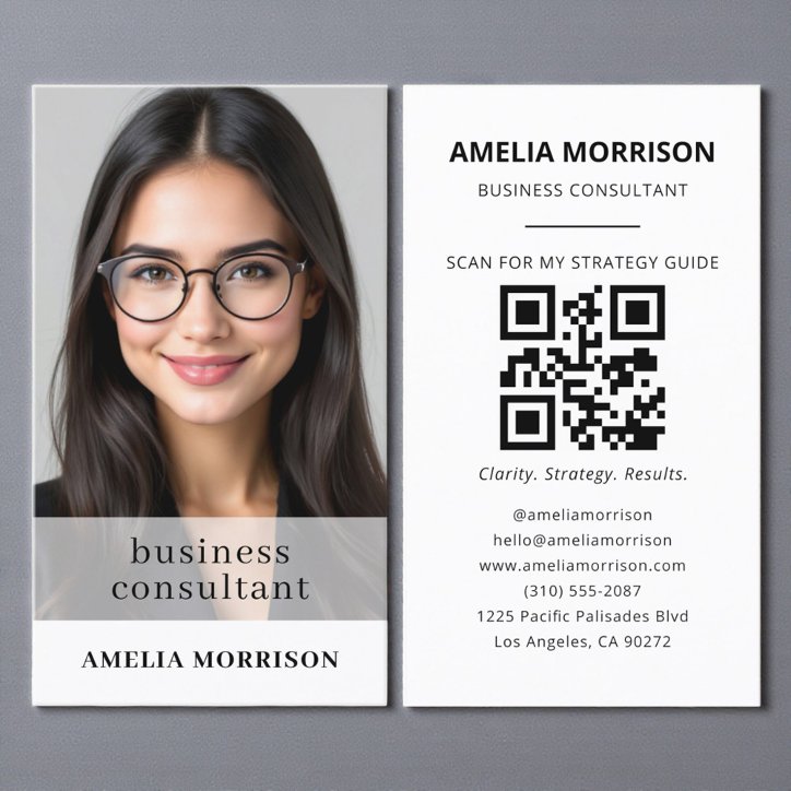 Minimalist Business Consultant QR Code Photo Business Card