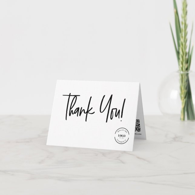 Minimalist Business Custom Logo & QR code social Thank You Card (Front)