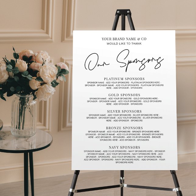 Minimalist Business Event Sponsors Easel Sign (Minimalist business sponsors sign in black and white with space for a lit of your sponsors)