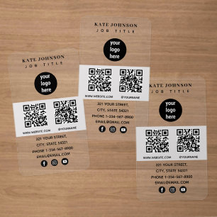 Minimalist Business Logo 2 QR Codes Transparent Clear Business Cards