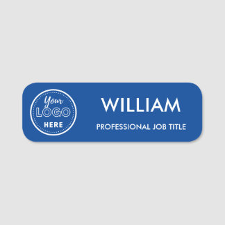 Minimalist Business Logo Blue Employee Staff Name Tag