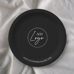 Minimalist Business Logo Branded Black Paper Plates