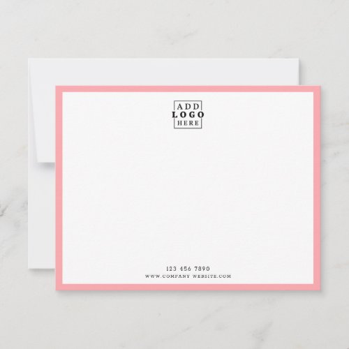 Minimalist Business Logo Company Contact Pink Note Card