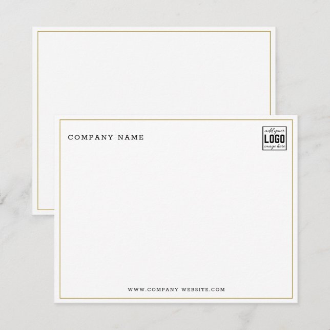 Minimalist Business Logo Company Name Gold Border Note Card (Front/Back)