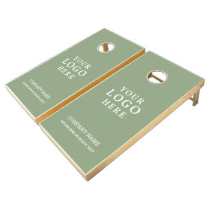 Minimalist Business Logo Company Name Sage Green Cornhole Set