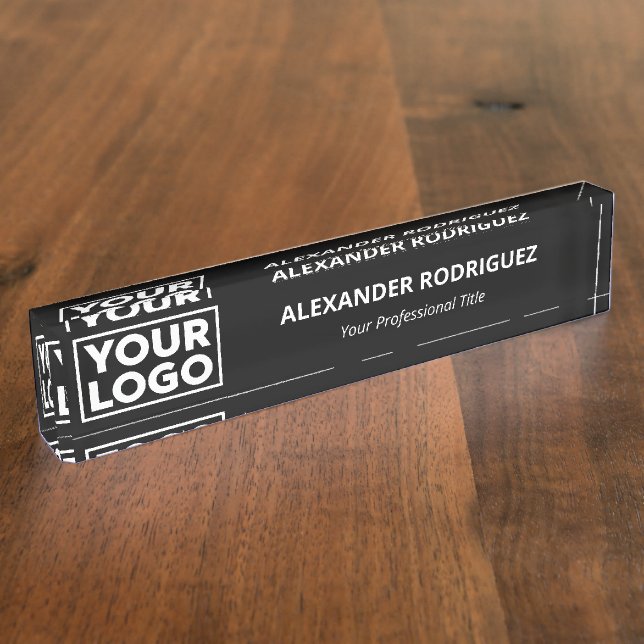 Minimalist Business Logo Professional Black Desk Name Plate (Side)