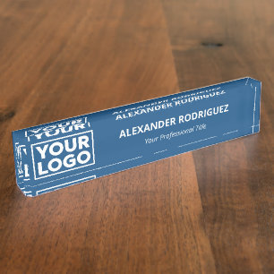 Minimalist Business Logo Professional Blue Desk Name Plate
