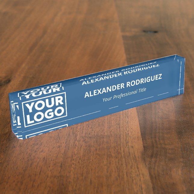 Minimalist Business Logo Professional Blue Desk Name Plate (Side)