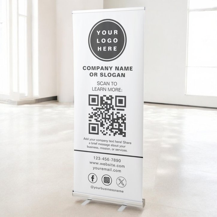 Minimalist Business Logo Professional QR Code Retractable Banner