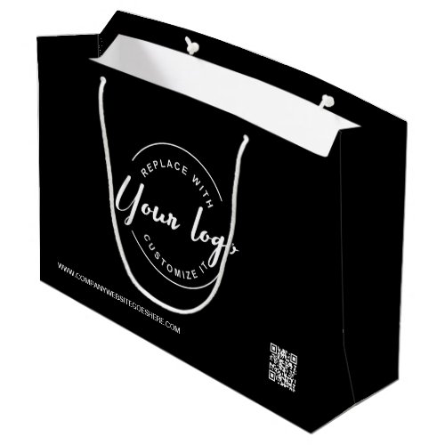 Minimalist Business logo QR code custom black Large Gift Bag