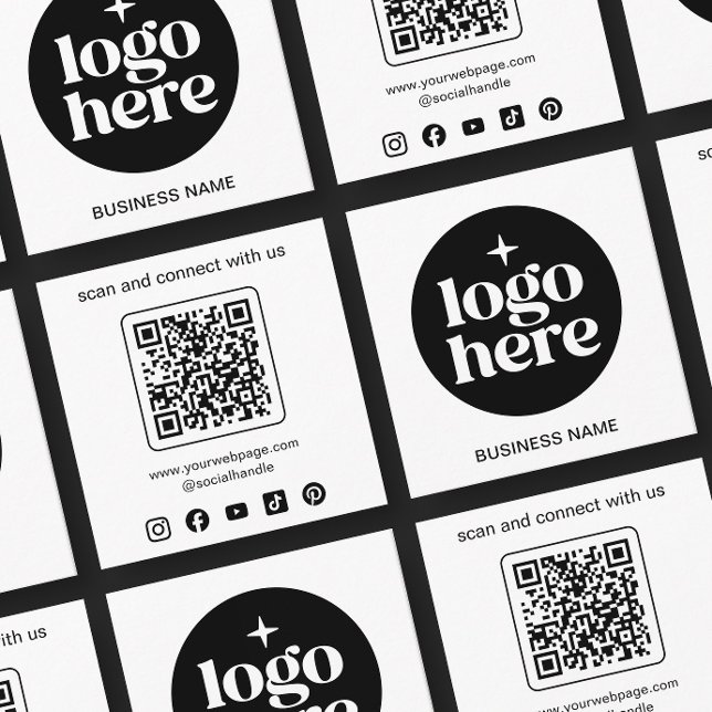 Minimalist Business Logo QR Code Social Media Square Business Card (Front and back of 2.5 inch square business card. Choose a corner and paper style.)