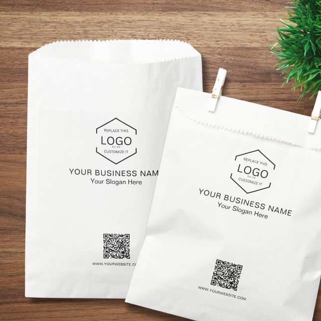 Minimalist Business Logo QR Code White Favor Bag (Creator Uploaded)