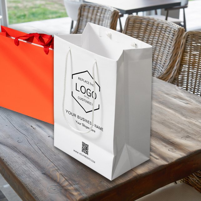 Minimalist Business Logo QR Code White Medium Gift Bag (Creator Uploaded)