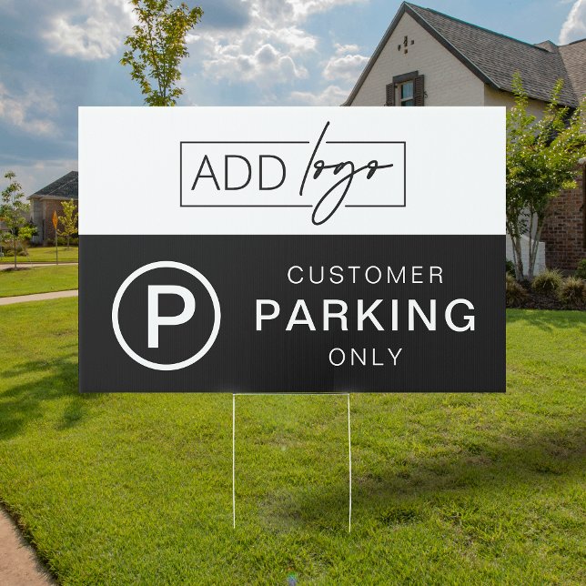 Minimalist Business Logo Reserved Customer Parking Sign (Modern black and white logo company customer parking only outdoor yard sign)