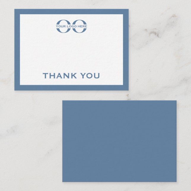 Minimalist Business Logo Thank You Card Dusty Blue (Front/Back)