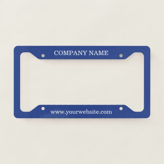 Minimalist Business Name And Website Royal Blue License Plate Frame (Front)