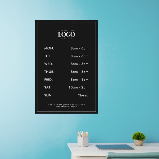 Minimalist Business Opening Hours Frame & Logo     Wall Decal (Home Office)