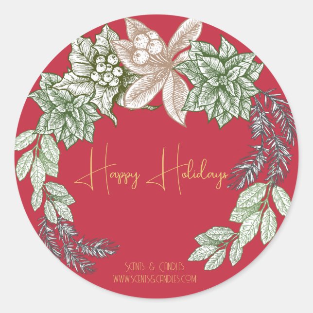 Minimalist Business Personalized Happy Holidays Classic Round Sticker (Front)