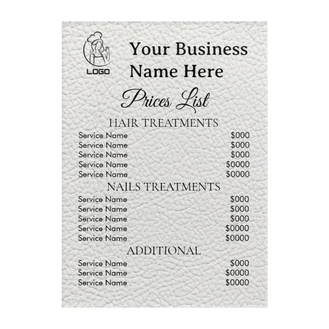 Minimalist Business price list  Acrylic Print (Front)