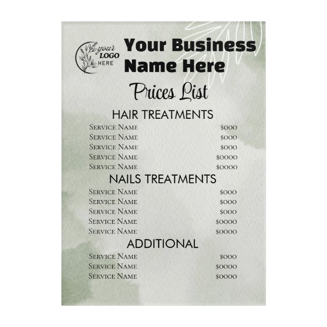 Minimalist Business price list Acrylic Print (Front)