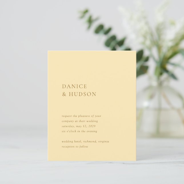 Minimalist Butter Yellow Budget Wedding Invitation (Standing Front)