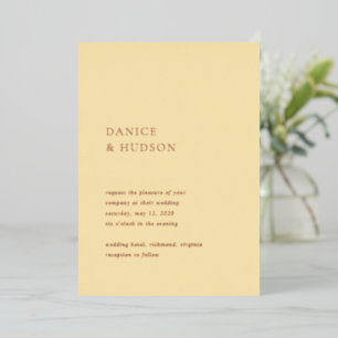 Minimalist Butter Yellow Modern Wedding Foil Invitation
