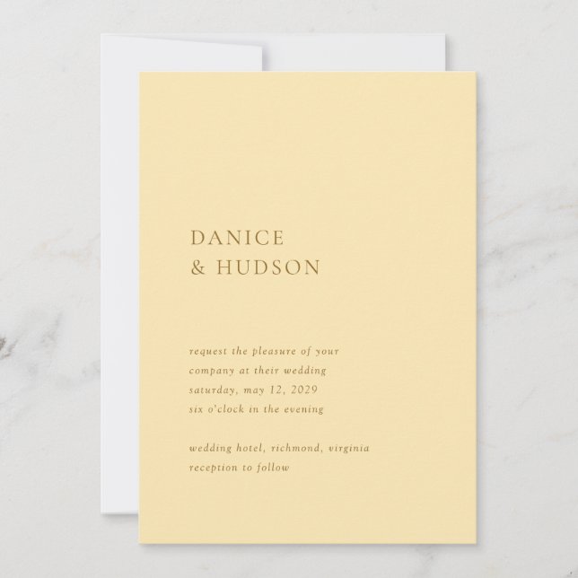 Minimalist Butter Yellow Modern Wedding Invitation (Front)