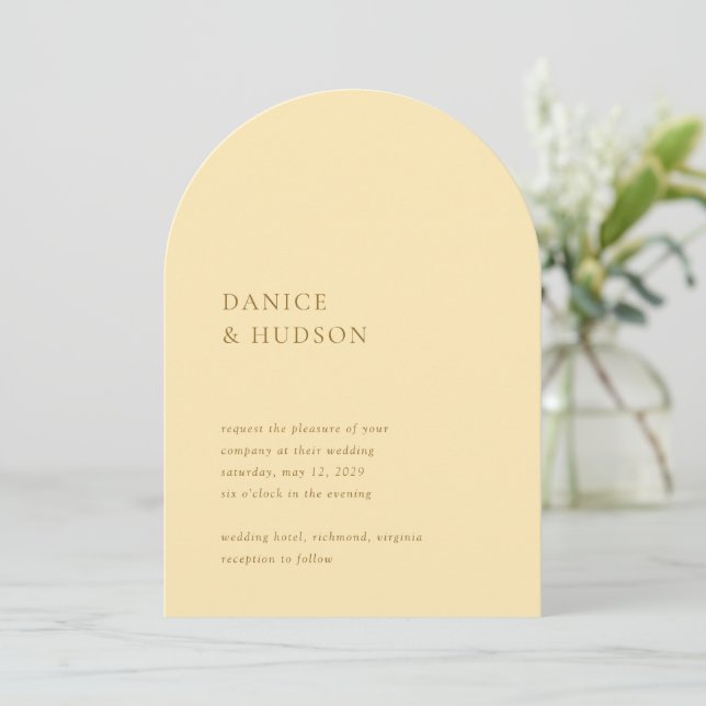 Minimalist Butter Yellow Modern Wedding Invitation (Standing Front)