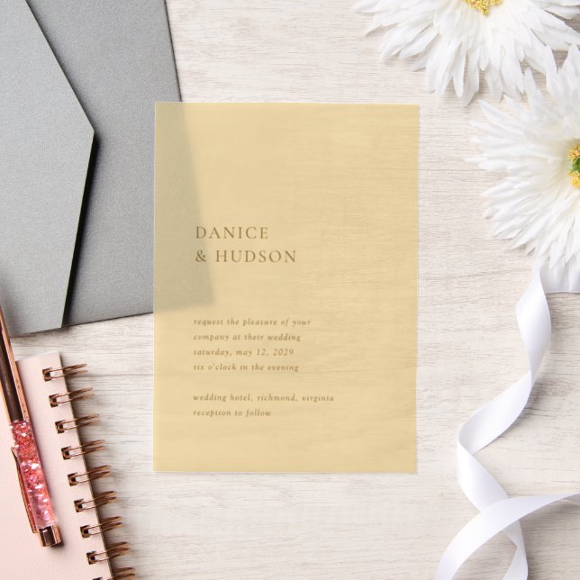 Minimalist Butter Yellow Modern Wedding Vellum Invitations (Wedding)