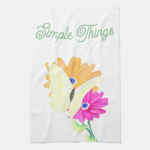 Minimalist Butterfly and Flowers 'Simple Things'  Kitchen Towel
