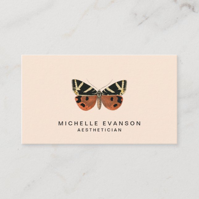 Minimalist Butterfly Elegant Pastel Peach Business Card (Front)