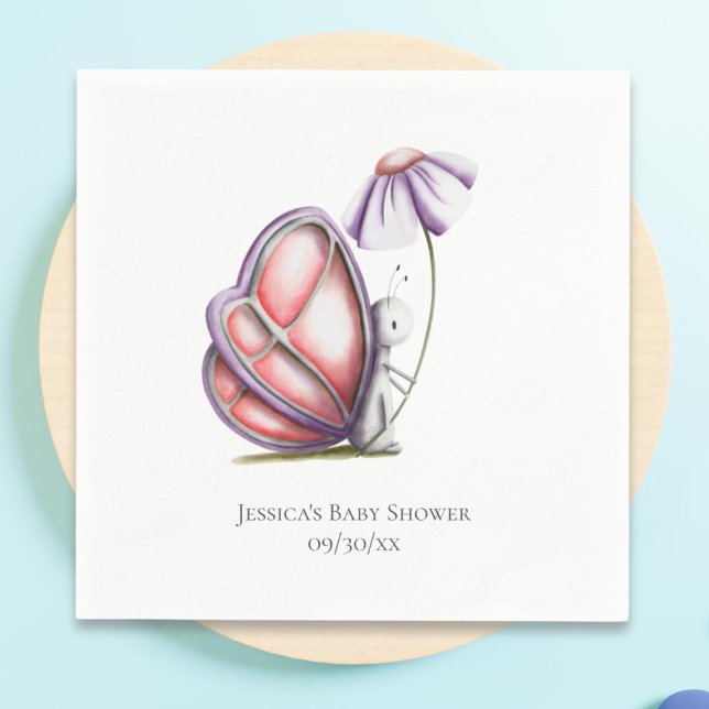 Minimalist Butterfly Flower Baby Shower Napkins (Creator Uploaded)