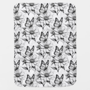 Minimalist Butterfly on Flower Pattern Design Baby Blanket