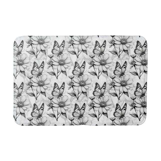 Minimalist Butterfly on Flower Pattern Design  Bath Mat (Front)