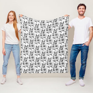 Minimalist Butterfly on Flower Pattern Design  Fleece Blanket