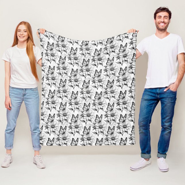 Minimalist Butterfly on Flower Pattern Design  Fleece Blanket (Creator Uploaded)