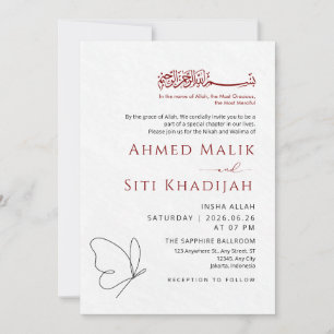 Minimalist Butterfly One Line Art Islamic Wedding Invitation