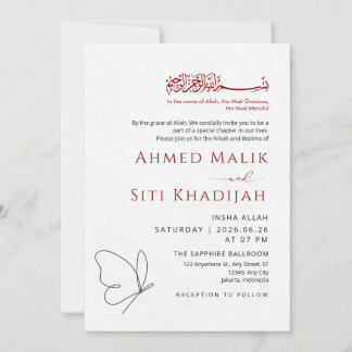 Minimalist Butterfly One Line Art Islamic Wedding Invitation