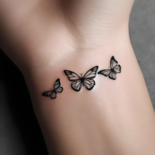 Minimalist Butterfly Trio Elegant Fine Line Wrist Temporary Tattoos