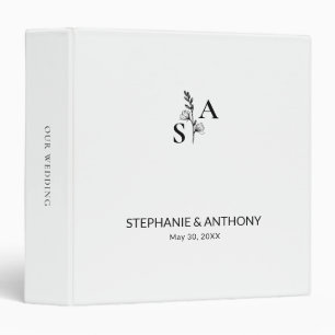 Minimalist BW Monogram Wildflower Wedding 3 Ring Binder