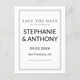 Minimalist BW Monogram Wildflower Wedding Announcement Postcard