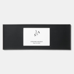 Minimalist BW Monogram Wildflower Wedding Bar Mat