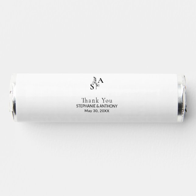 Minimalist BW Monogram Wildflower Wedding Breath Savers® Mints (Front)
