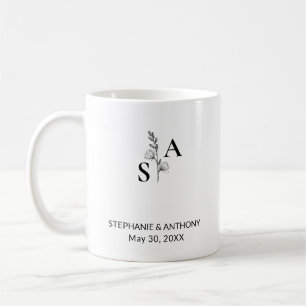 Minimalist BW Monogram Wildflower Wedding Coffee Mug
