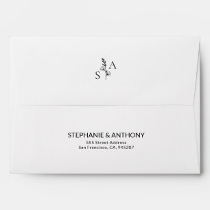 Minimalist BW Monogram Wildflower Wedding Envelope