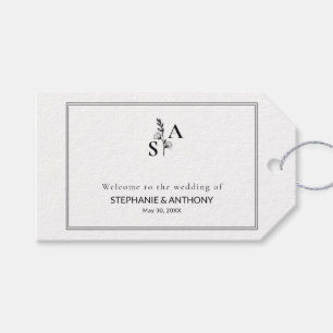 Minimalist BW Monogram Wildflower Wedding Gift Tags