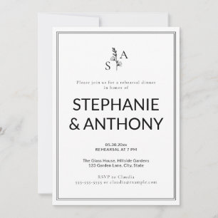 Minimalist BW Monogram Wildflower Wedding Invitation