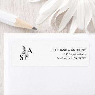 Minimalist BW Monogram Wildflower Wedding Label
