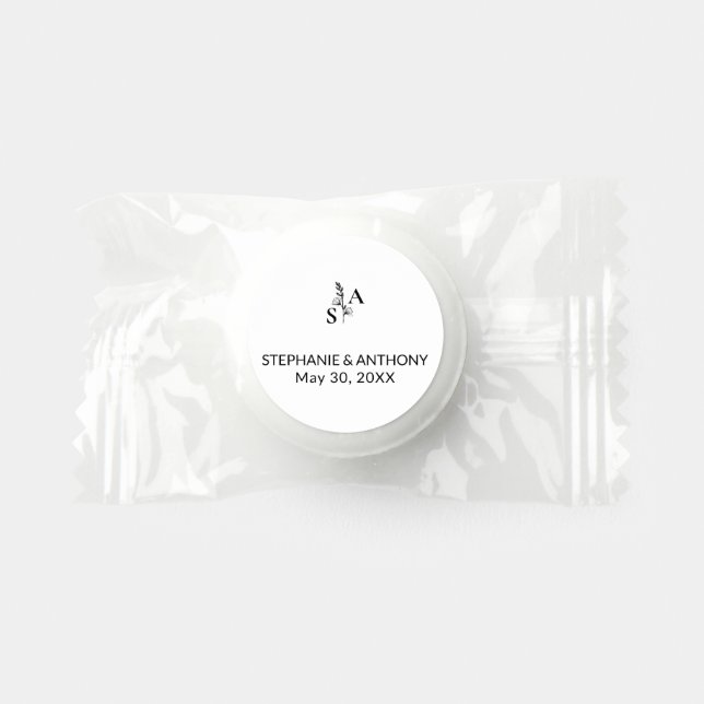 Minimalist BW Monogram Wildflower Wedding Life Saver® Mints (Front)