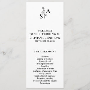 Minimalist BW Monogram Wildflower Wedding Program